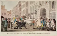 People bargaining for mounts at West Smithfield, London, 1825. Artist: Theodore Lane