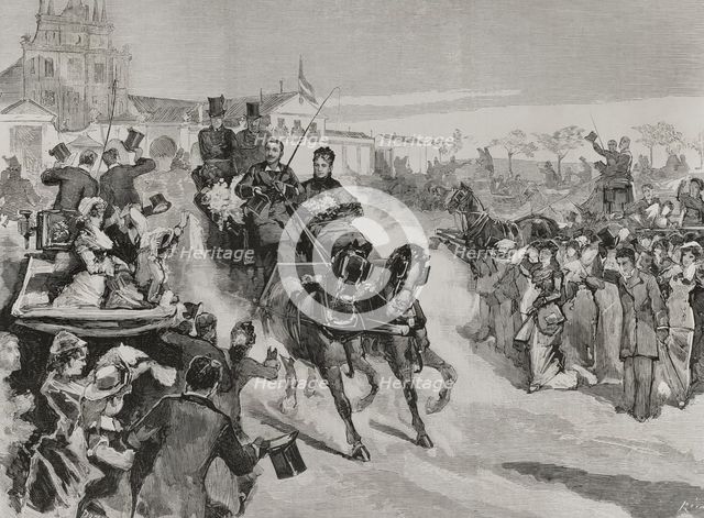 People clapping for King Alfonso XII on his way to the Basilica of Atocha, the day after...1878.   Creator: Bernardo Rico.