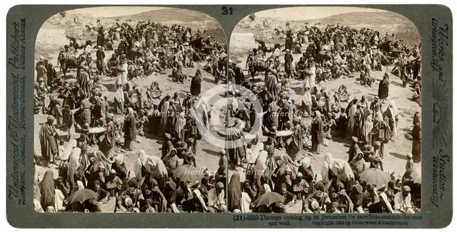 People coming up tp Jerusalem for sacrifice, outside the eastern wall, 1900.Artist: Underwood & Underwood
