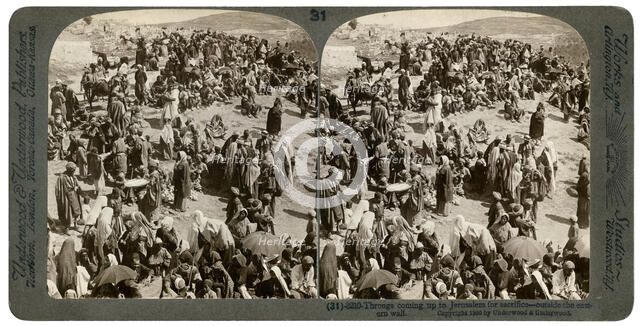 People coming up tp Jerusalem for sacrifice, outside the eastern wall, 1900.Artist: Underwood & Underwood