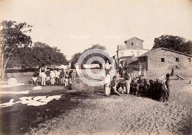 People doing laundry at the dhobi ghat, during bubonic plague outbreak, Karachi, India, 1897. Creator: Unknown.