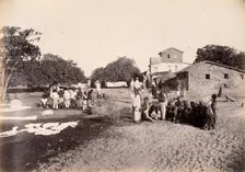 People doing laundry at the dhobi ghat, during bubonic plague outbreak, Karachi, India, 1897. Creator: Unknown
