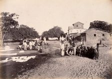 People doing laundry at the dhobi ghat, during bubonic plague outbreak, Karachi, India, 1897. Creator: Unknown