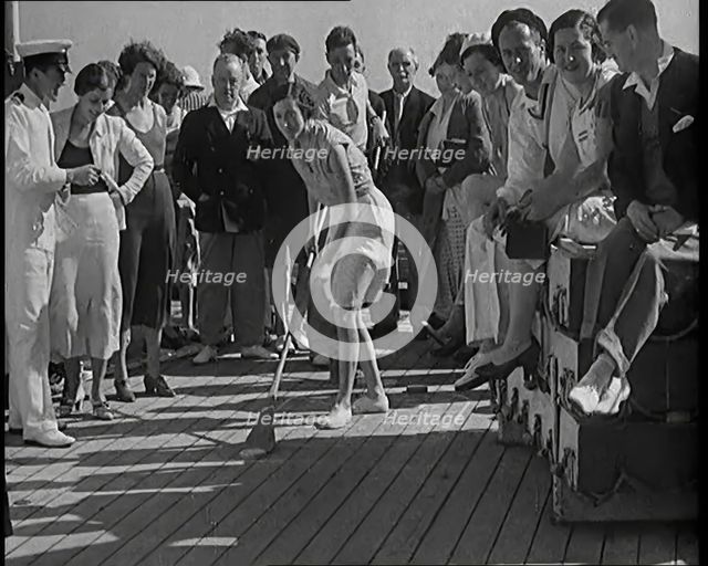 People Enjoying Games on Deck of a Cruise Liner Whilst at Sea, 1931. Creator: British Pathe Ltd.