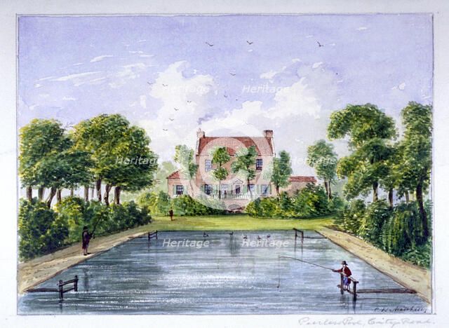People fishing in Peerless Pool, City Road, Finsbury, London, c1800.     Artist: CH Matthews