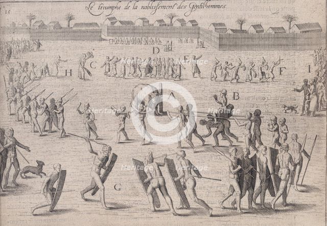 People in a procession around a tethered bull, 1605. Creator: Unknown.