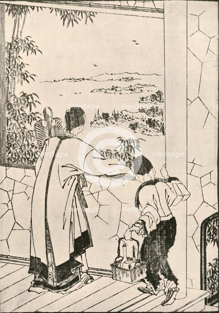 People looking out of a window, late 18th-early 19th century, (1924). Creator: Hokusai.