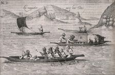 People paddling a canoe, 1605. Creator: Unknown