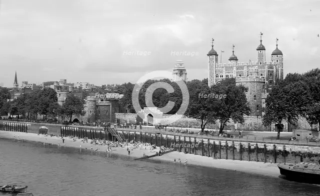 People relaxing on Tower Beach, London, c1945-c1955. Artist: SW Rawlings