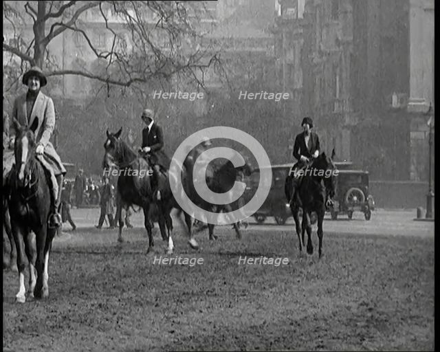 People Riding Horses in Rotten Row, Hyde Park, London, 1926. Creator: British Pathe Ltd.