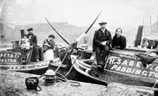 People seating on canal boats, London, late 19th century. Creator: Unknown