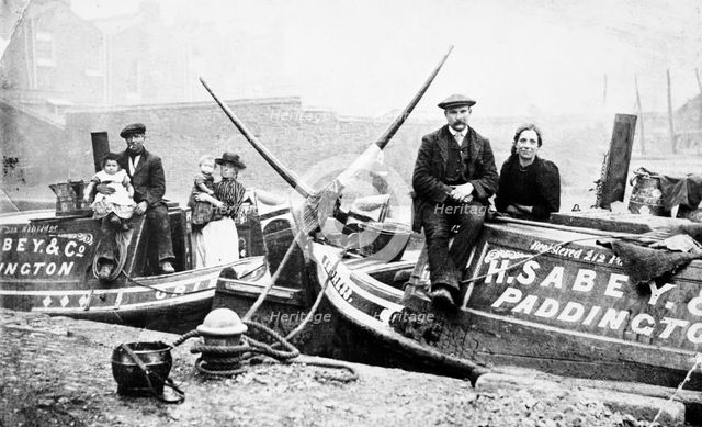 People seating on canal boats, London, late 19th century. Creator: Unknown.