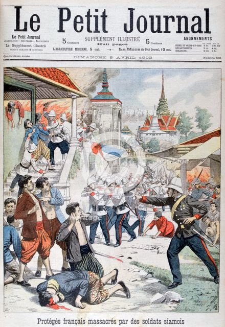 People under French protection massacred by Siamese soldiers, Siam, 1903. Artist: Unknown