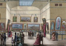 People visiting an exhibition of Fine Arts, Barcelona, Spain, 1870. Creator: Capuz