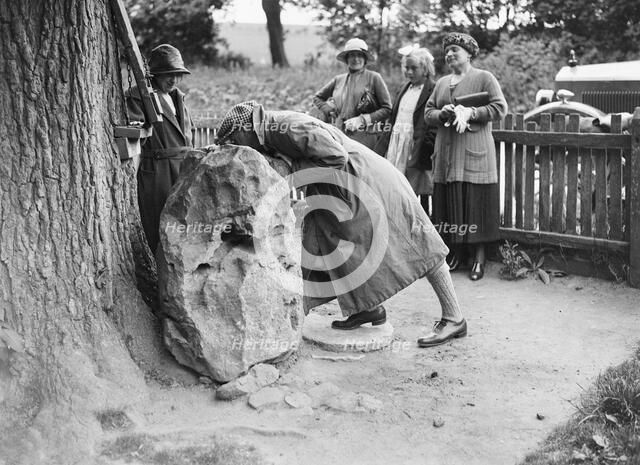 People visiting King Alfred's Blowing Stone, Kingston Lisle, near Uffington, Oxfordshire, c1920s. Artist: Bill Brunell.