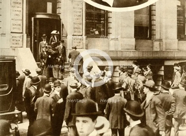 People waiting for news of the 'Titanic'...New York City, USA, April 1912, (1935). Creator: Unknown.