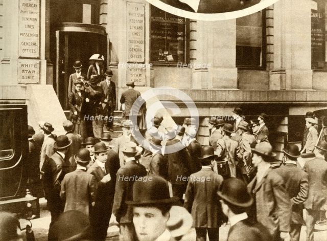 People waiting for news of the 'Titanic'...New York City, USA, April 1912, (1935). Creator: Unknown.