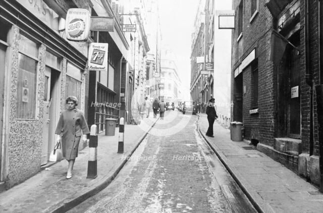 People walking down Botolph Lane, City of London, (c1960s?). Artist: Unknown