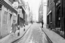 People walking down Botolph Lane, City of London, (c1960s?). Creator: Unknown