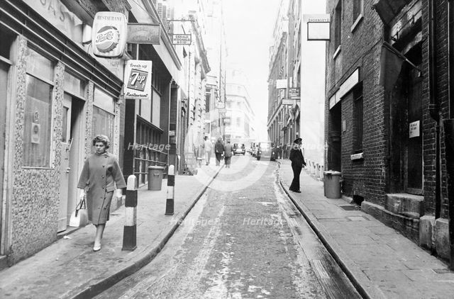 People walking down Botolph Lane, City of London, (c1960s?). Creator: Unknown.