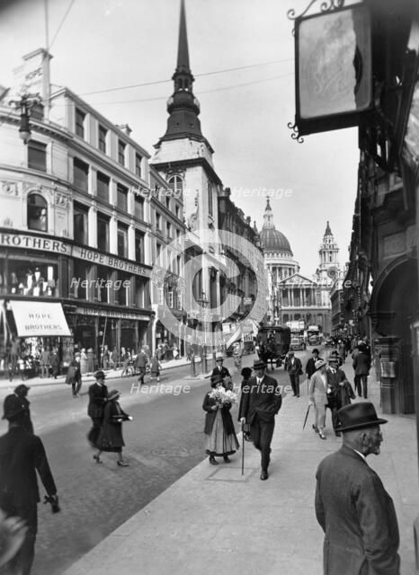 People walking down Ludgate Hill, City of London, (c1910s?). Artist: Unknown