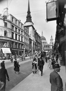 People walking down Ludgate Hill, City of London, (c1910s?)