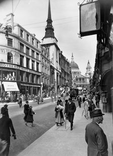 People walking down Ludgate Hill, City of London, (c1910s?). Creator: Unknown