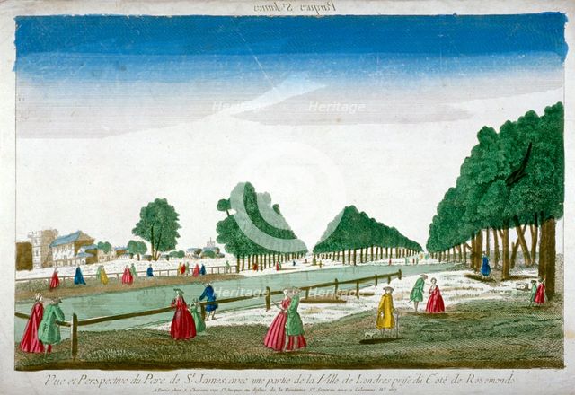 People walking in St James's Park, Westminster, London, c1760.                         Artist: Anon