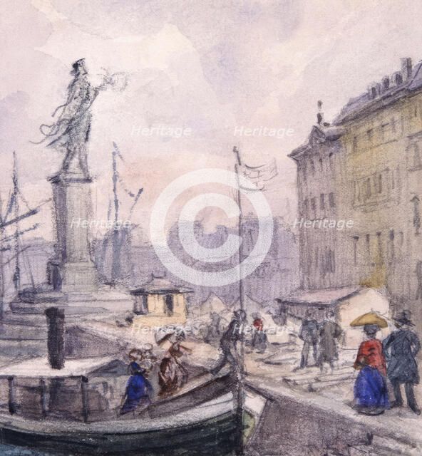 People walking on Skeppsbron. (c1860s).  Creator: Fritz von Dardel.