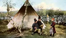People with a traditional tent, Lapland, Sweden, c1923