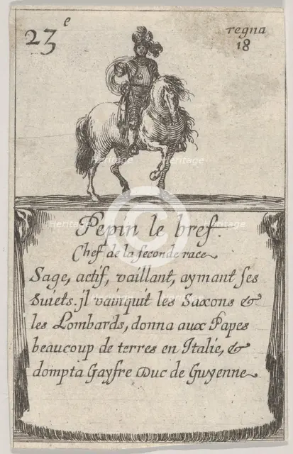 Pepin le bref / Chef de la seconde race..., from 'Game of the Kings of France' (Jeu des Ro..., 1644. Creator: Stefano della Bella.