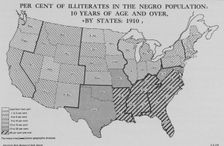Per cent of illiterates in the Negro population; 10 years of age and over, by States; 1910, 1920. Creator: Unknown