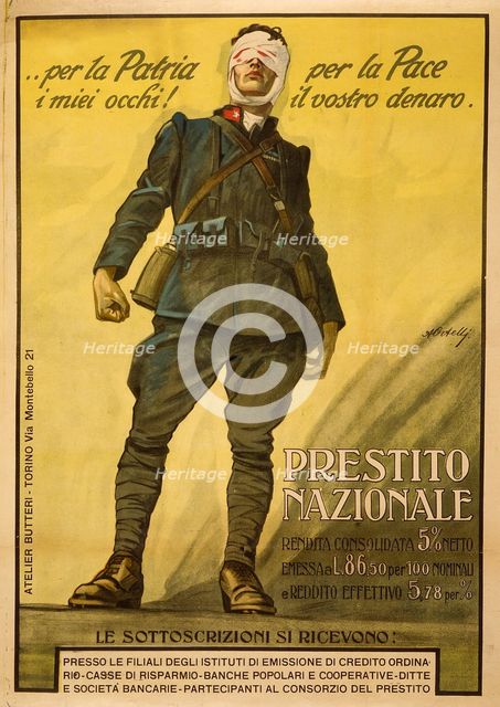 Per la Patria i mieli occhi! Per la Pace il vosto denaro, c. 1917.