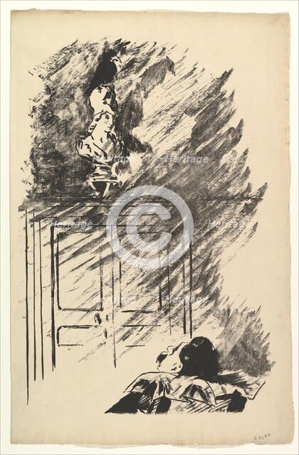 Perched upon a Bust of Pallas. Illustration to The Raven by Edgar Allan Poe, 1875. Creator: Edouard Manet.