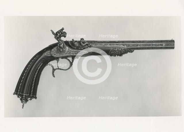 Percussion Pistol with Case, French, Paris, possibly 1844. Creator: Alfred Gauvain.