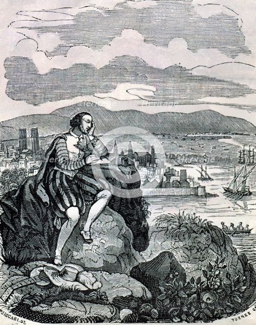 Pere Serafí 'Lo Grec' (1515/10-1567), Catalan painter and poet, engraving depicting the poet cont…