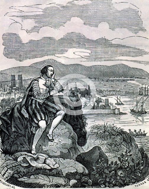 Pere Serafí 'Lo Grec' (1515/10-1567), Catalan painter and poet, engraving depicting the poet cont…