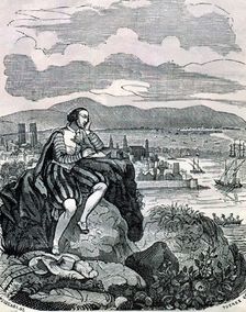 Pere Serafí Lo Grec (1515/10-1567), Catalan painter and poet, engraving depicting the poet cont…