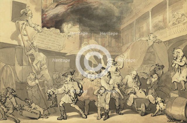 Peregrine Rescuing Emilia From The Inn Fire, c1786. Creator: Thomas Rowlandson.