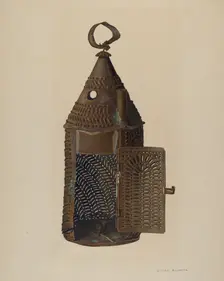 Perforated Tin Lantern, c. 1940. Creator: Oscar Bluhme