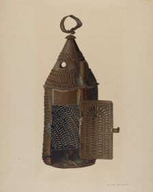 Perforated Tin Lantern, c. 1940. Creator: Oscar Bluhme