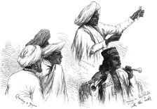 Performers at the Villa of Belgatchia, Calcutta, from a sketch by one of our special artists, 1876. Creator: Unknown