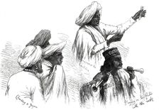 Performers at the Villa of Belgatchia, Calcutta, from a sketch by one of our special artists, 1876. Creator: Unknown