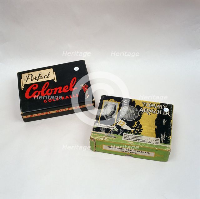 Perfect Colonel golf ball box, c1905 and Tommy Armour Golf Balls, c1932. Artist: Unknown