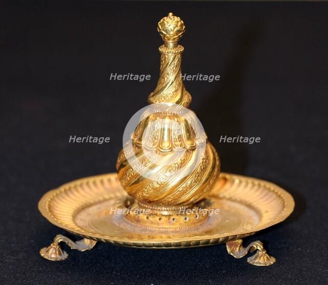 Perfume Bottle (Attardan) and Tray, 18th/19th century. Creator: Unknown.