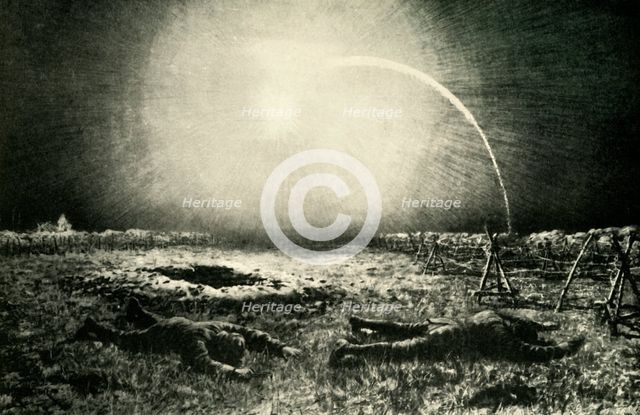 'Perils of Patrol Work in "No-Man's-Land"', First World War, 1915-1916, (c1920). Creator: A Forestier.