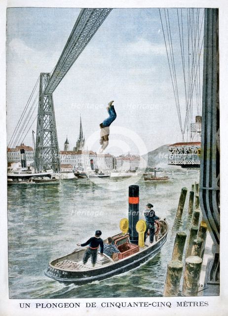 Person plunges 55 Metres from Portside, Rouen, 1901. Artist: Unknown