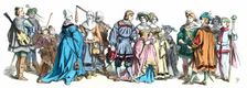Personages from the time of Maximilian I, late 15th century, German engraving 1860