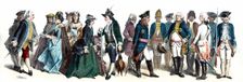 Personages from the time of Frederick the Great, 18th century. German Engraving 1860