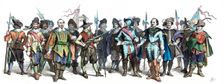 Personages from the time of the Thirty Years War, 17th century. German Engraving 1860